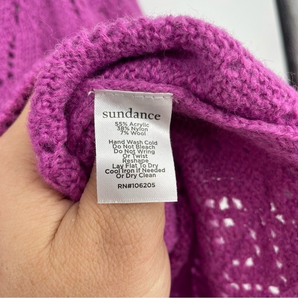 Sundance Bertina Everyday Turtleneck Pointelle Ruffled purple Sweater petite S - Picture 3 of 6